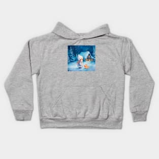 Girl and little fox at Christmas Kids Hoodie